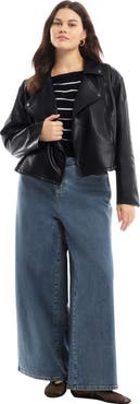 June + Vie Cropped Faux Leather Moto Jacket