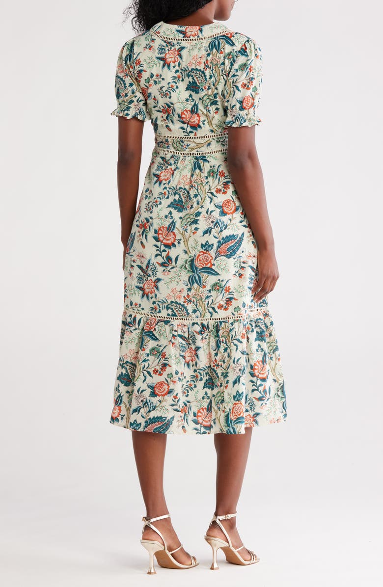 Maisie Puff Sleeve Midi Dress with Crochet Trim, Alternate, color, 