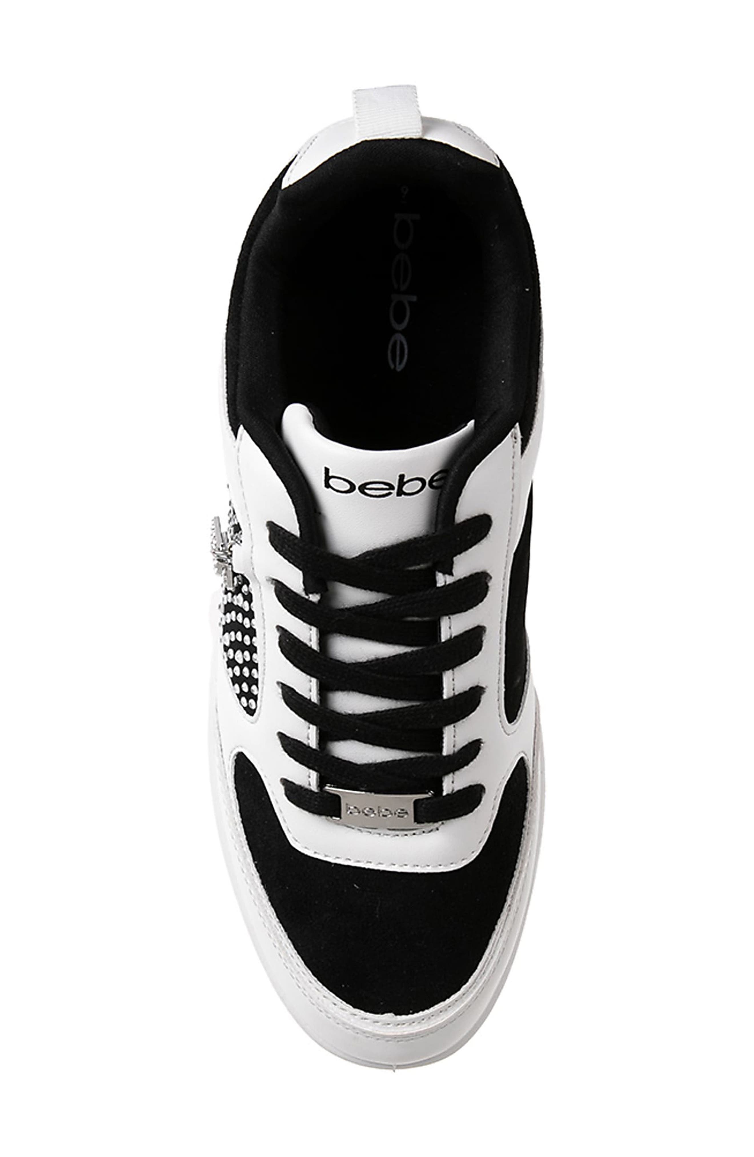 bebe Court Rhinestone Sneaker, Alternate, color, White Black