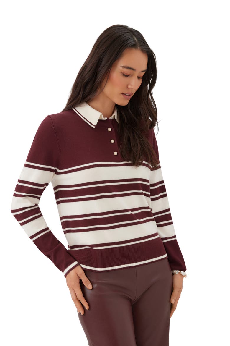 Game Day Striped Sweater, Alternate, color, WINE W/ CREAM