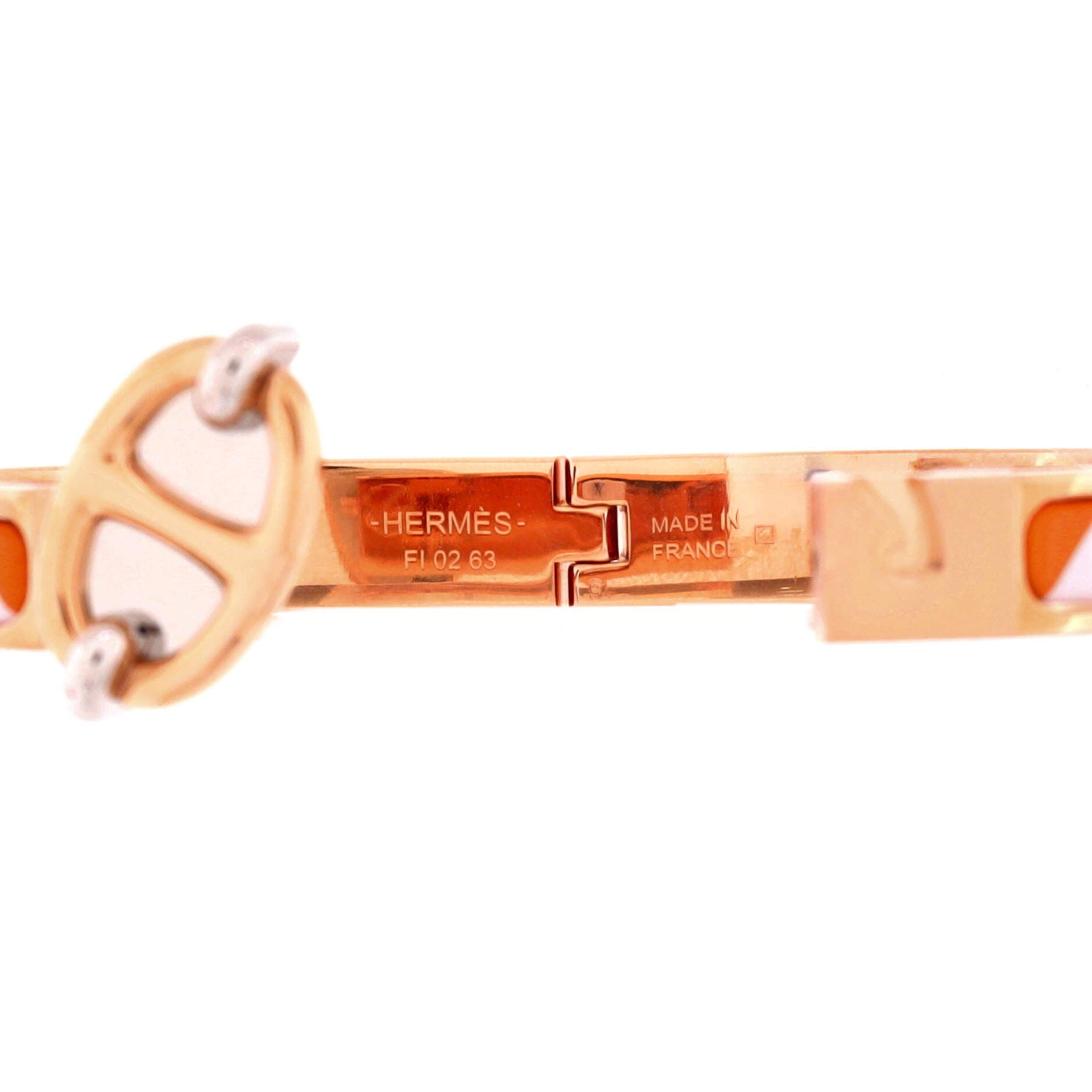 Pre-Owned Hermes Mini Clic Chaine d'Ancre Bracelet Metal and Printed Enamel, Alternate, color, Orange