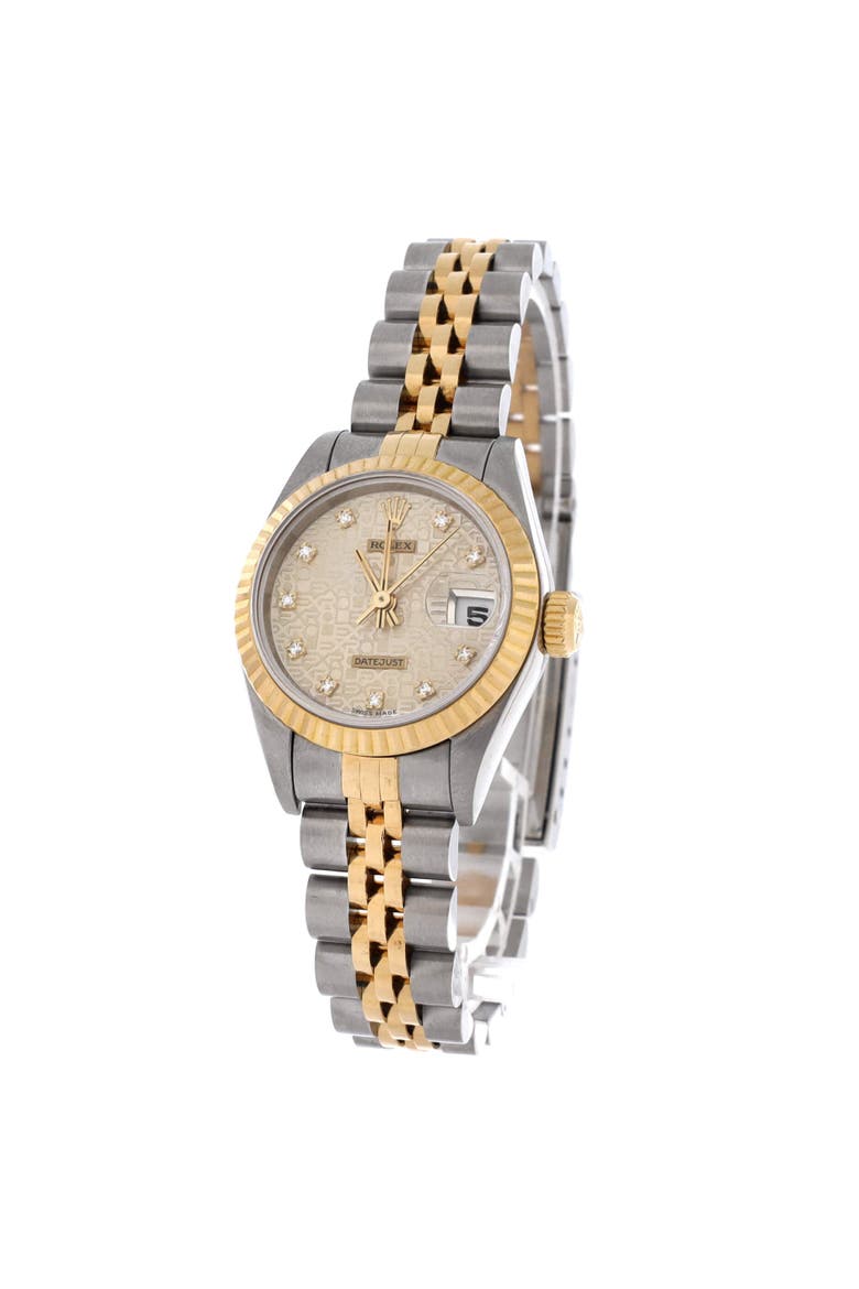 Oyster Perpetual Datejust Automatic Watch Stainless Steel and Yellow Gold with Diamond Markers 26, Alternate, color, Metallic Silver