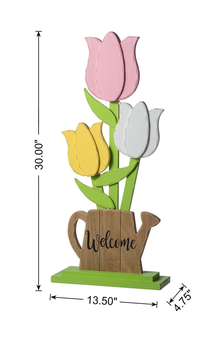 Glitzhome 30"H Easter Wooden Tulip Porch Decor, Alternate, color, White