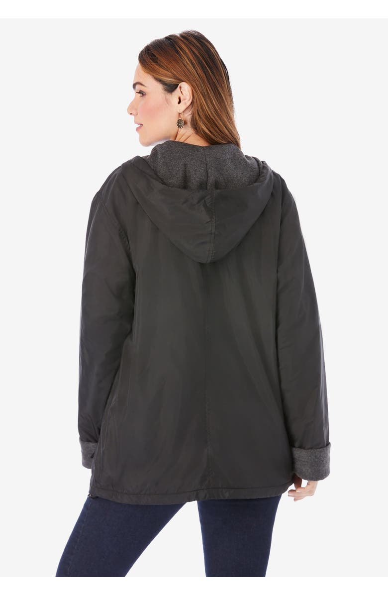 Roaman's Plus Size Hooded Nylon Jacket, Alternate, color, Gunmetal