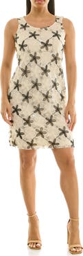 Nina Leonard Sleeveless 3D Floral Organza Sheath Dress