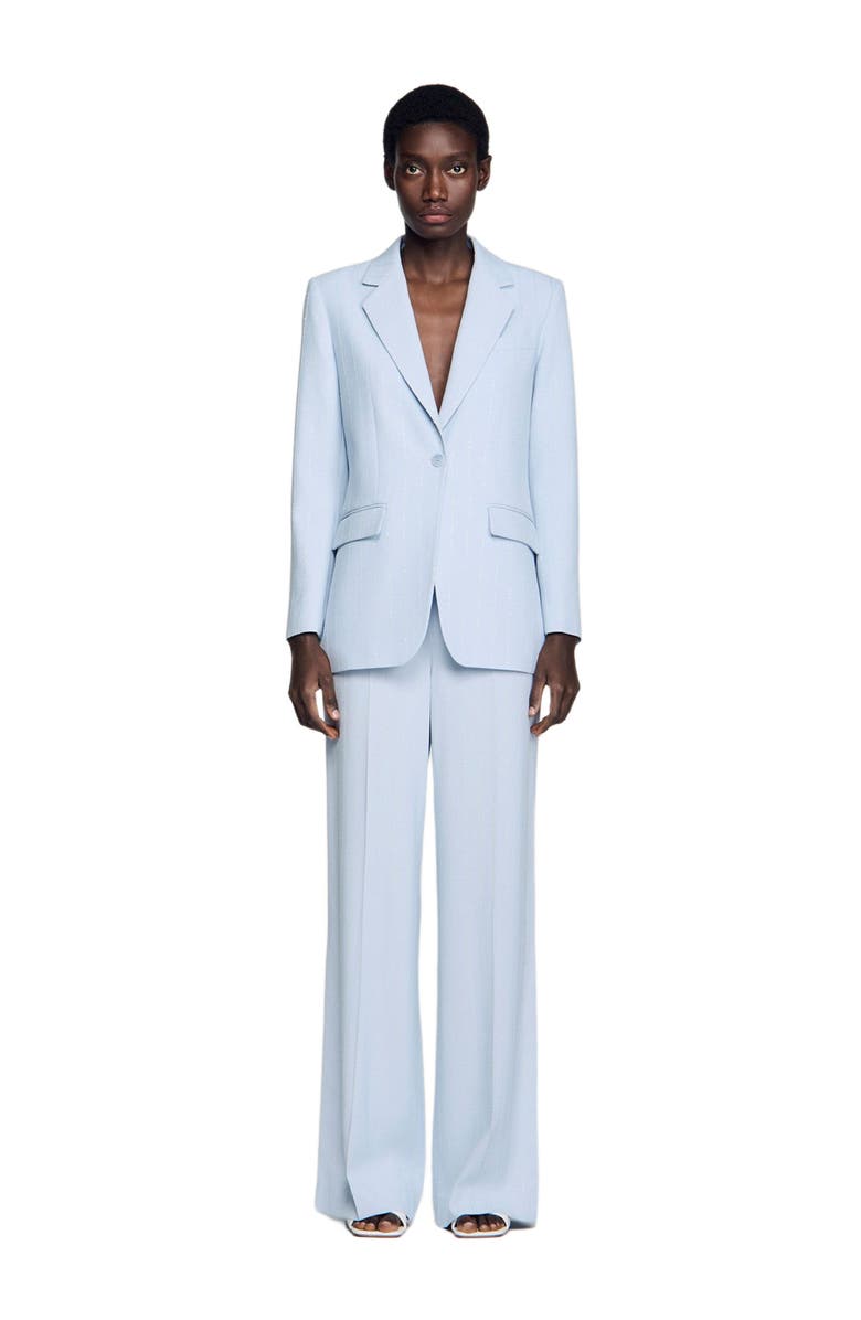 SANDRO Sequin-stripe tailored jacket, Alternate, color, Sky Blue