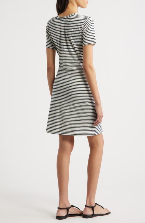 Rails Edie Stripe Tie Waist T-shirt Dress In Ivory Navy Micro Stripe