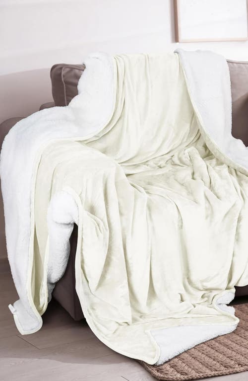 Woven & Weft Faux Shearling Fleece Throw Blanket In White