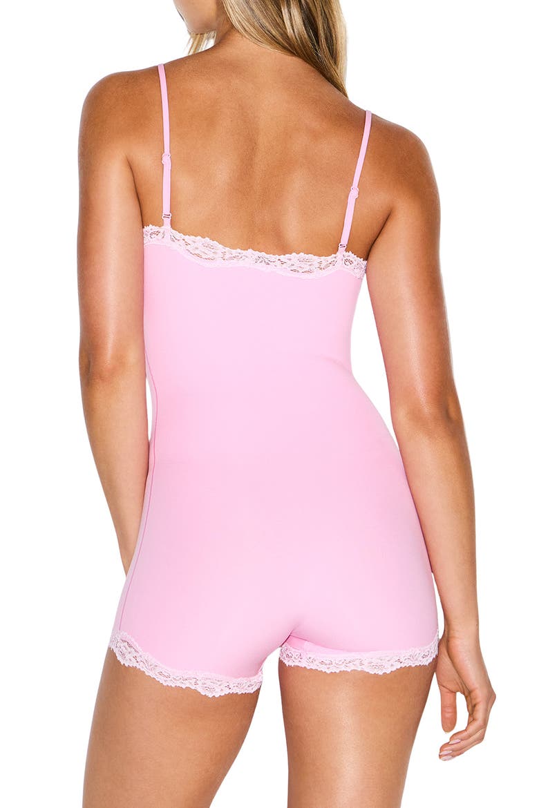 Lace Trim Romper, Alternate, color, BUBBLEGUM TONAL