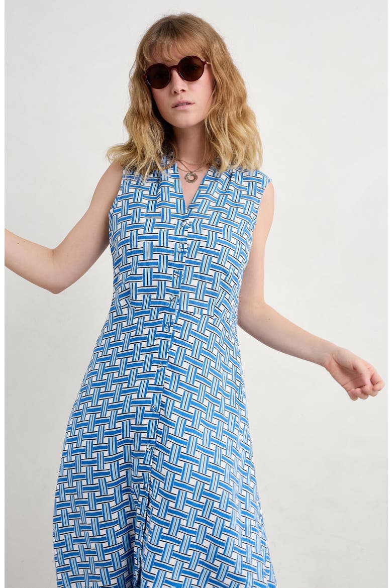 Carved Wood Sleeveless Linen Midi Dress, Alternate, color, DECK WEAVE CARGO