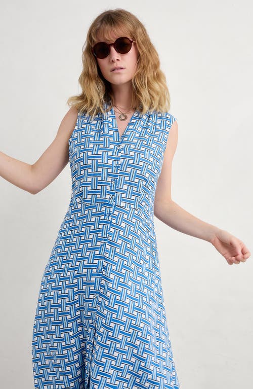 Seasalt Cornwall Carved Wood Sleeveless Linen Midi Dress In Blue