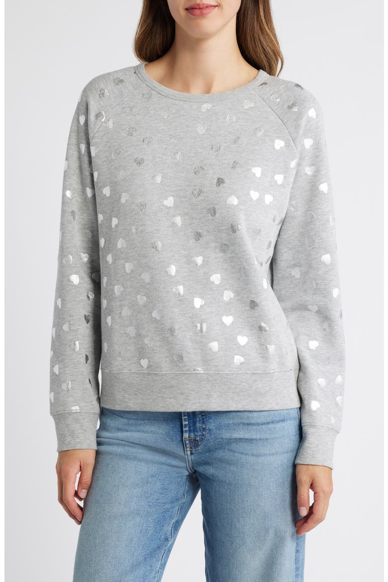 Heart Foil Print Graphic Sweatshirt, Main, color, GREY HEATHER HEARTS