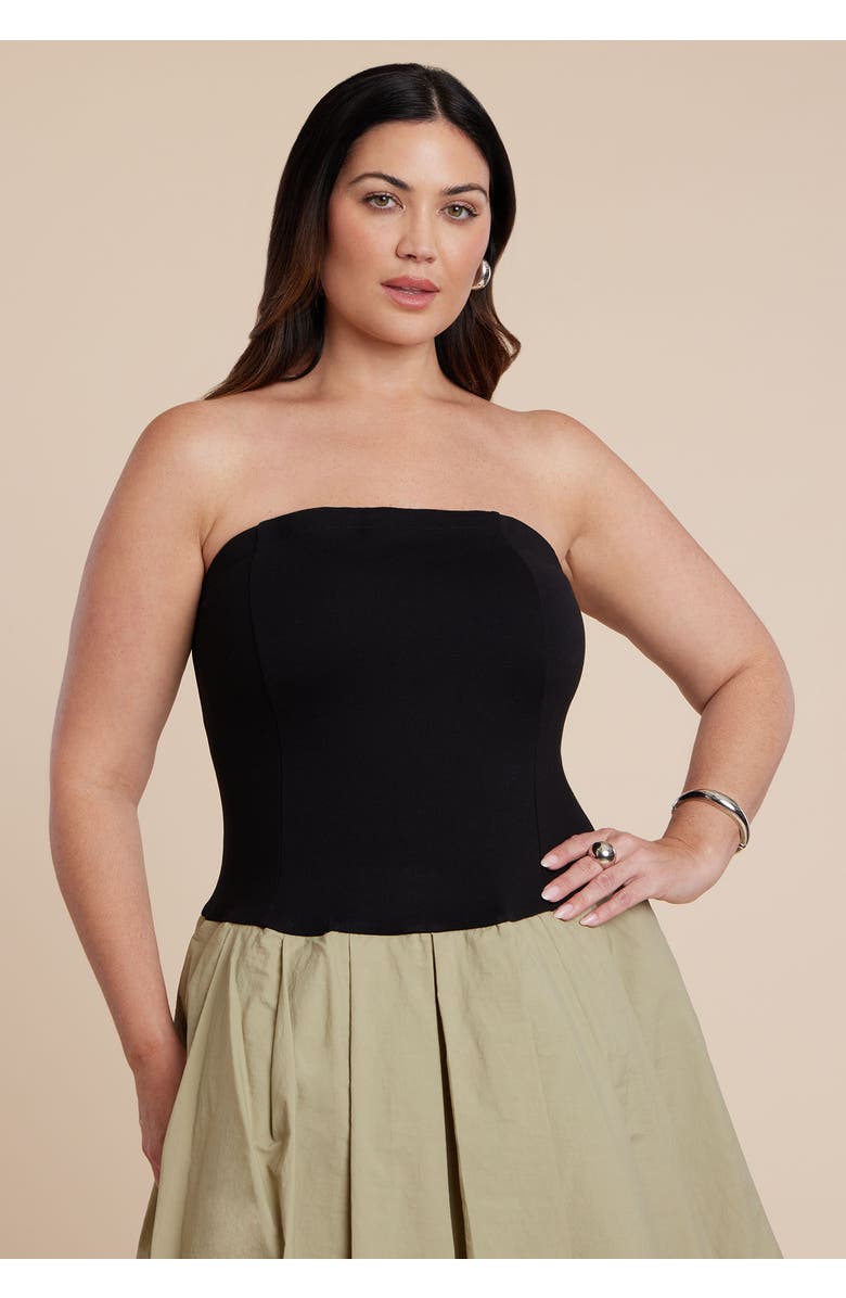 ELOQUII Strapless Combo Dress, Alternate, color, Black Green Slate