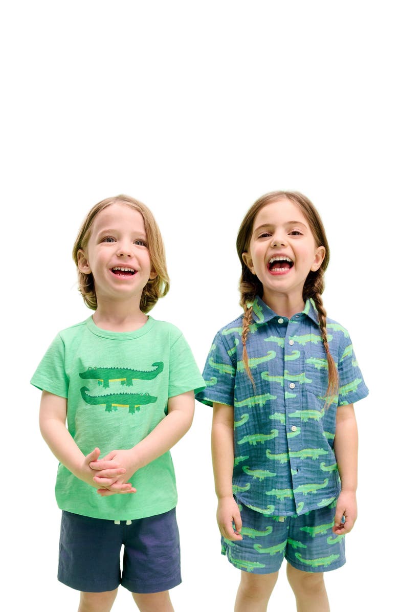 Primary Kids Cotton Gauze Beach Short, Alternate, color, Moonlight Alligators