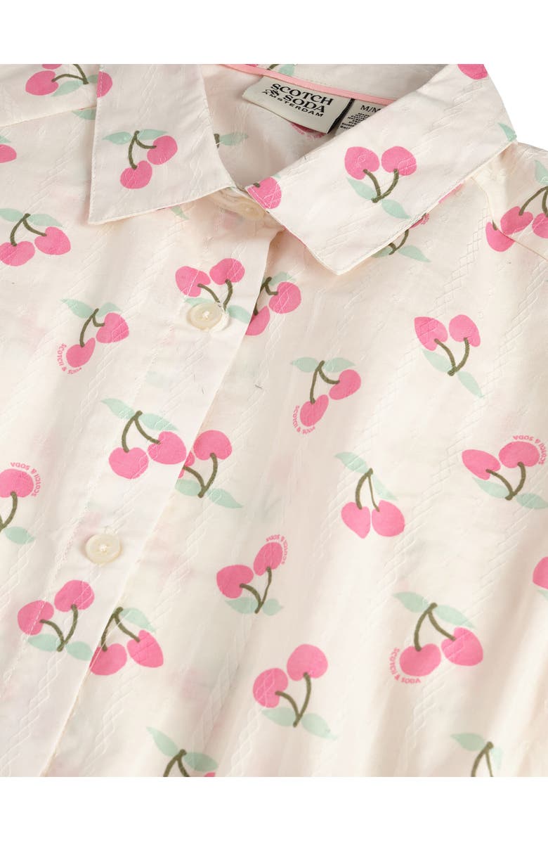 Scotch & Soda Kids' Cherry Print Button Front Shirt & Skort Set, Alternate, color, Eggnog