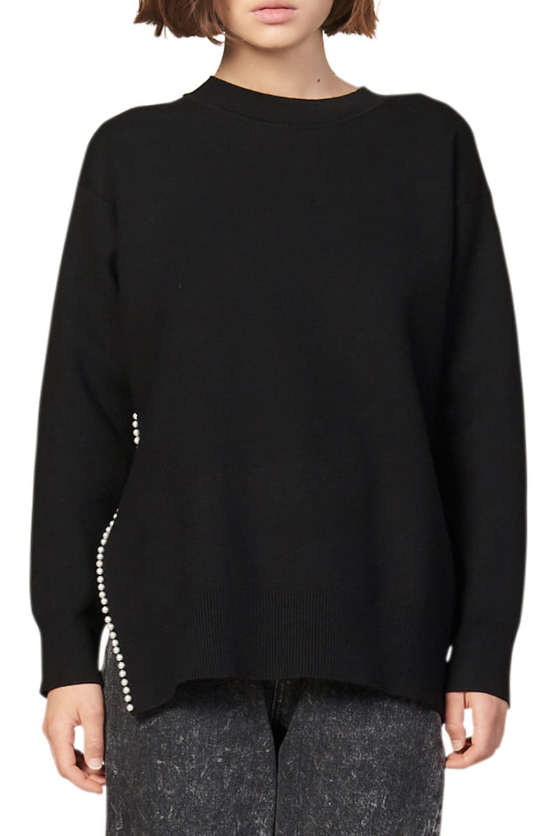 SANDRO Imitation Pearl Trim Sweater, Main, color, 