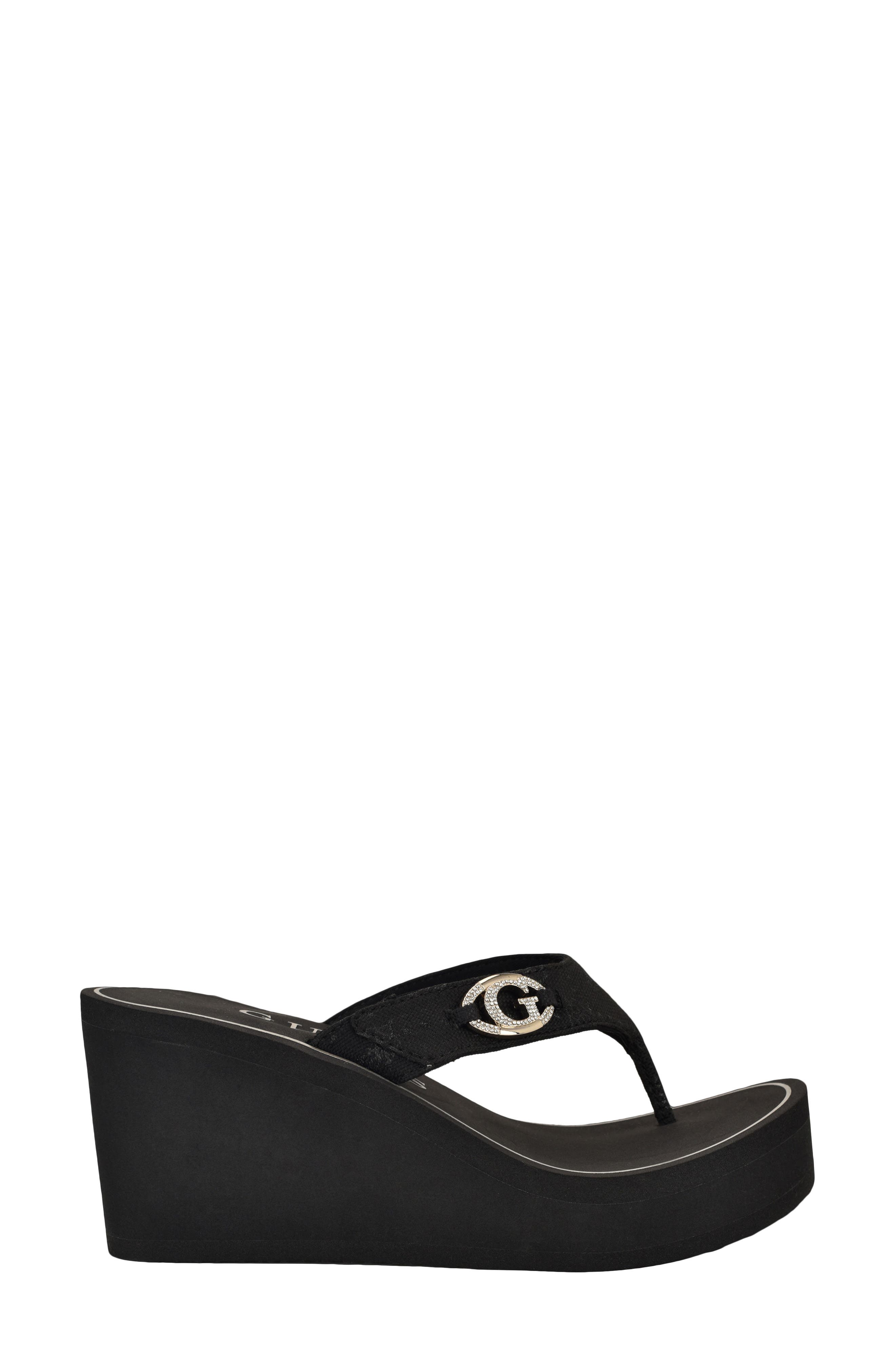 GUESS Shai Platform Wedge Flip Flop, Alternate, color, Black