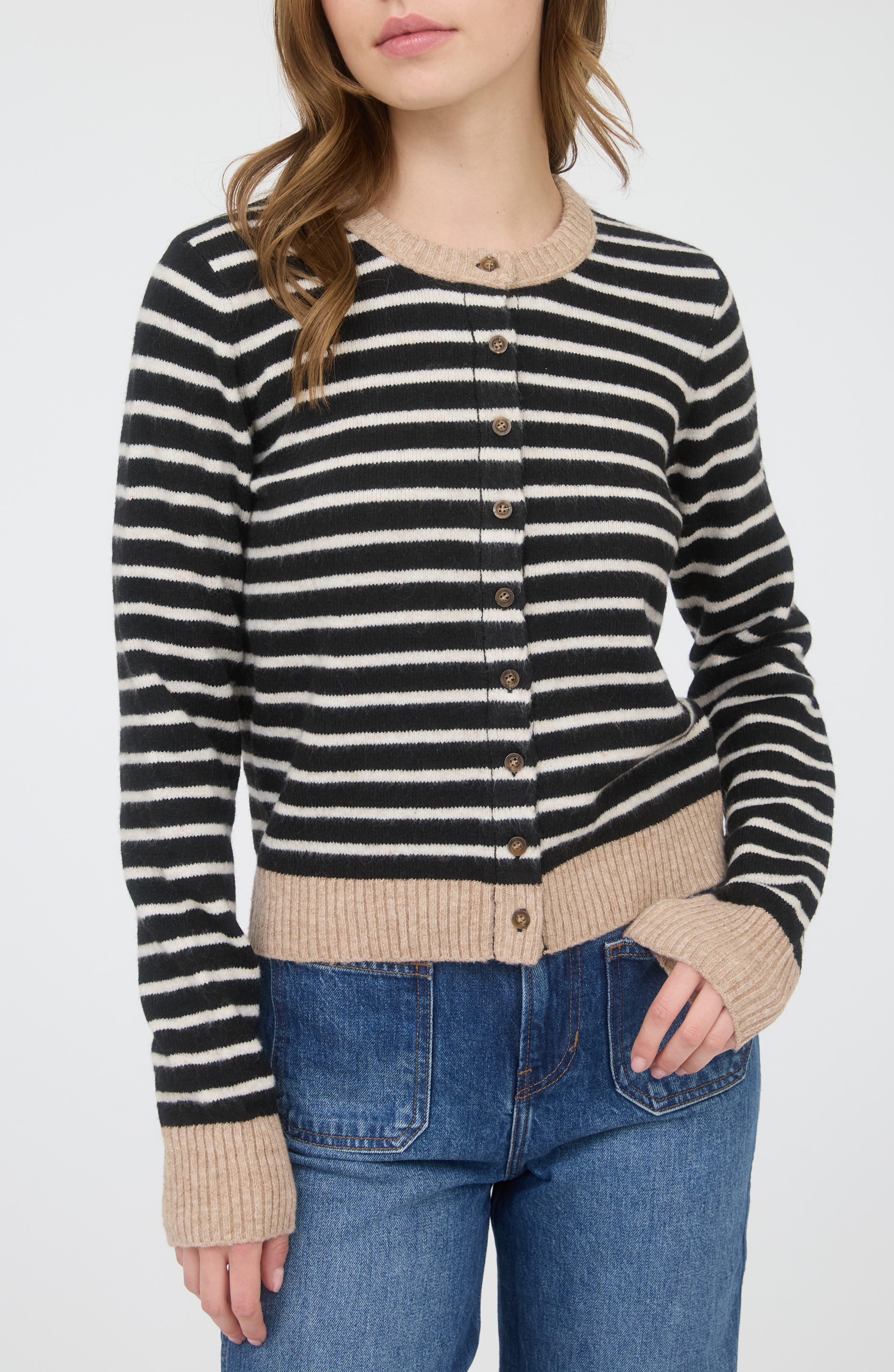 Blu Pepper Contrast Stripe Knit Cardigan