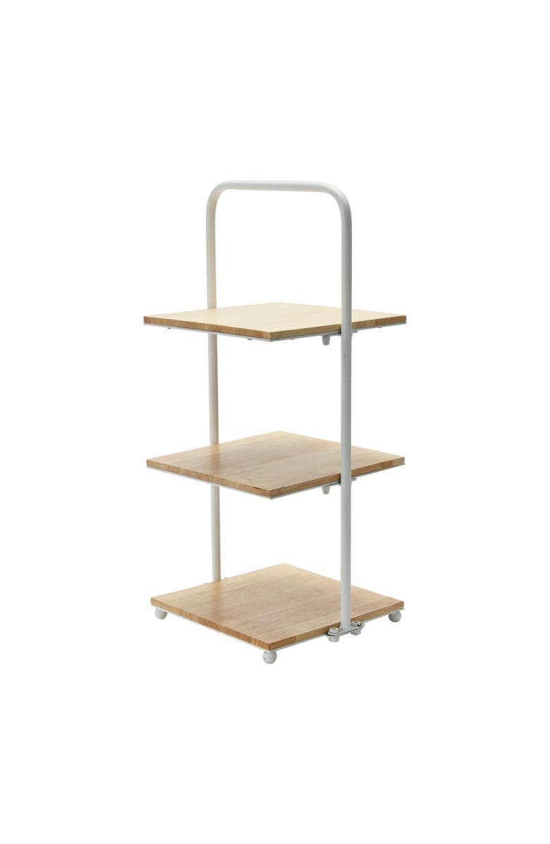 Storied Home Modern Decorative Tray with 3 shelves; Solid Wood Kitchen Coffee or Tea Station and Plant Holder, White, Main, color, White