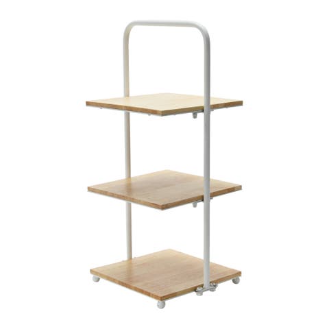 Modern Decorative Tray with 3 shelves; Solid Wood Kitchen Coffee or Tea Station and Plant Holder, White