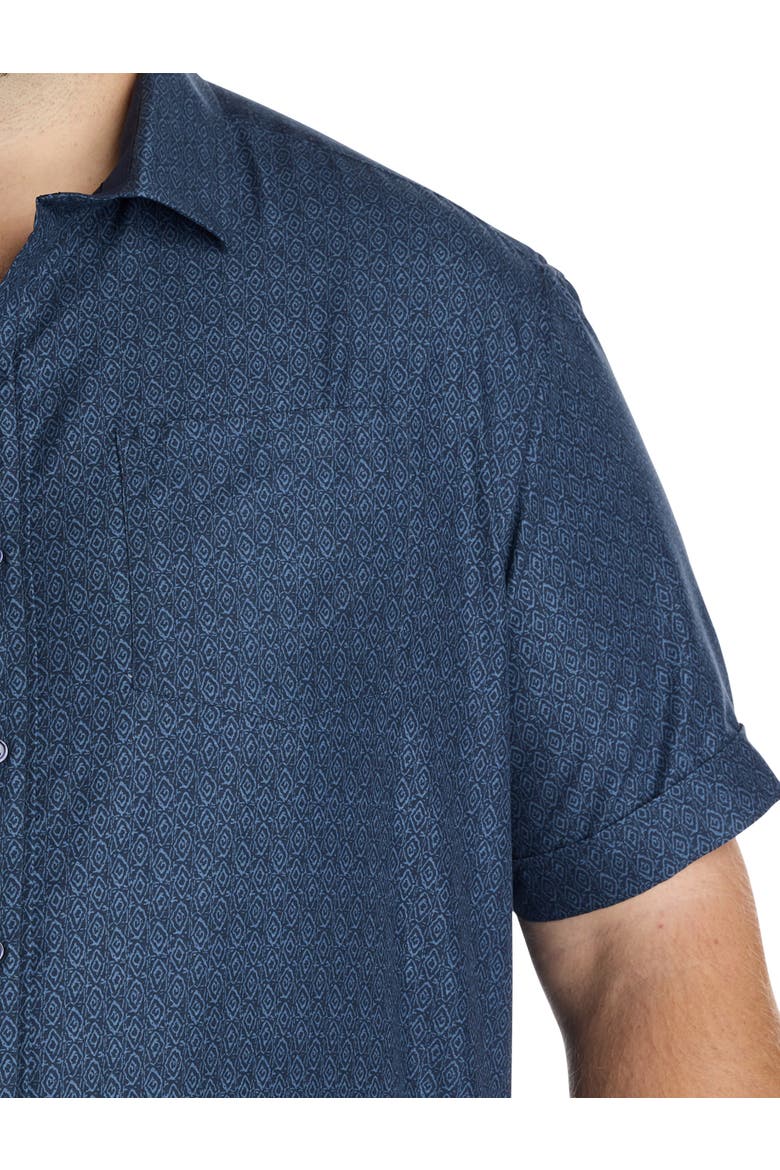 Big & Tall Tribal Print Microfiber Sport Shirt, Alternate, color, NAVY
