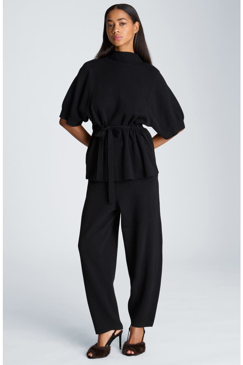 Wool & Cashmere Blend Barrel Leg Sweater Pants, Alternate, color, BLACK