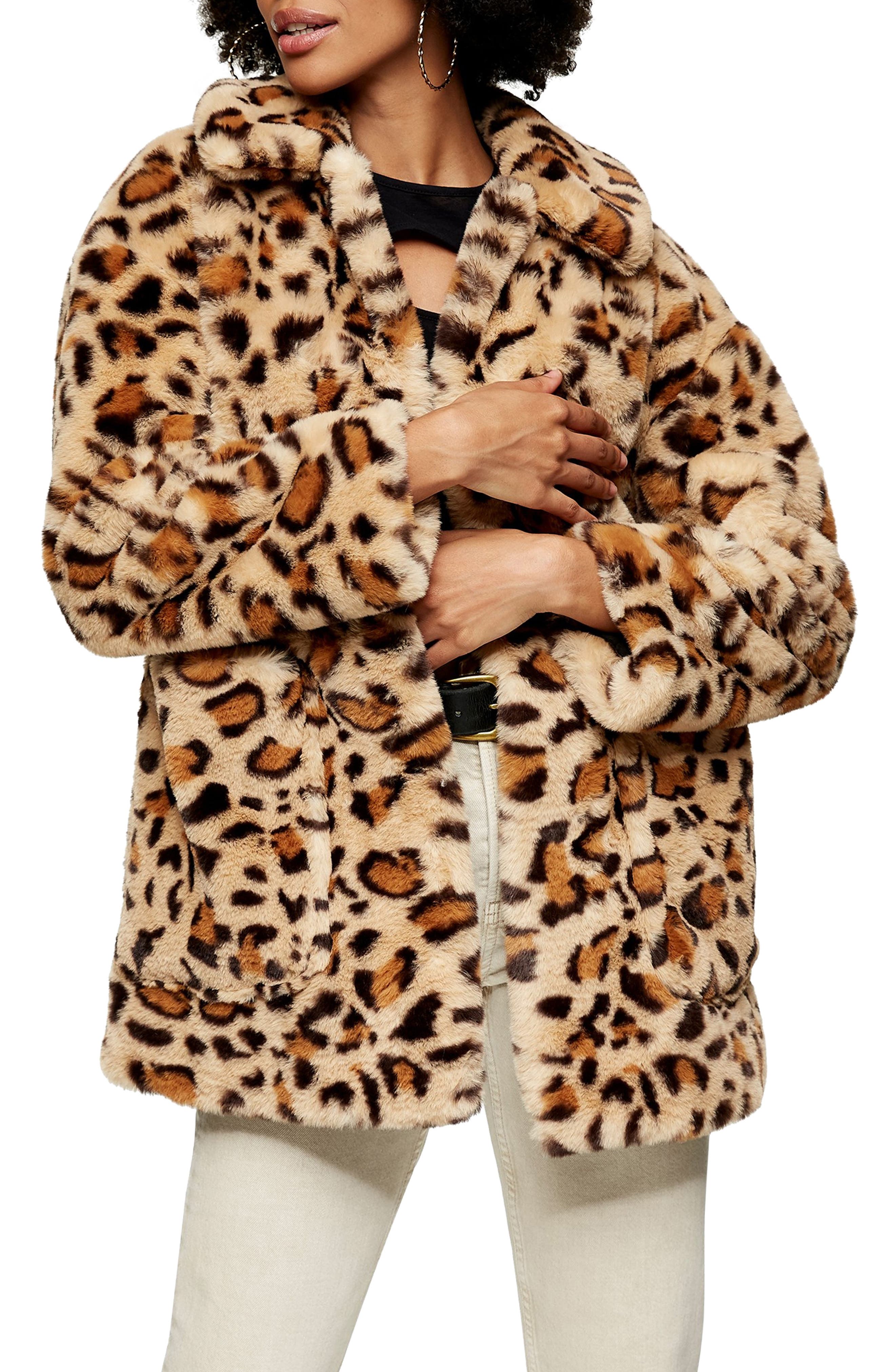 Topshop Eddie Leopard Pattern Faux Fur Jacket