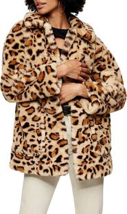 Topshop Eddie Leopard Pattern Faux Fur Jacket