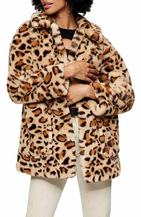 Topshop Eddie Leopard Pattern Faux Fur Jacket
