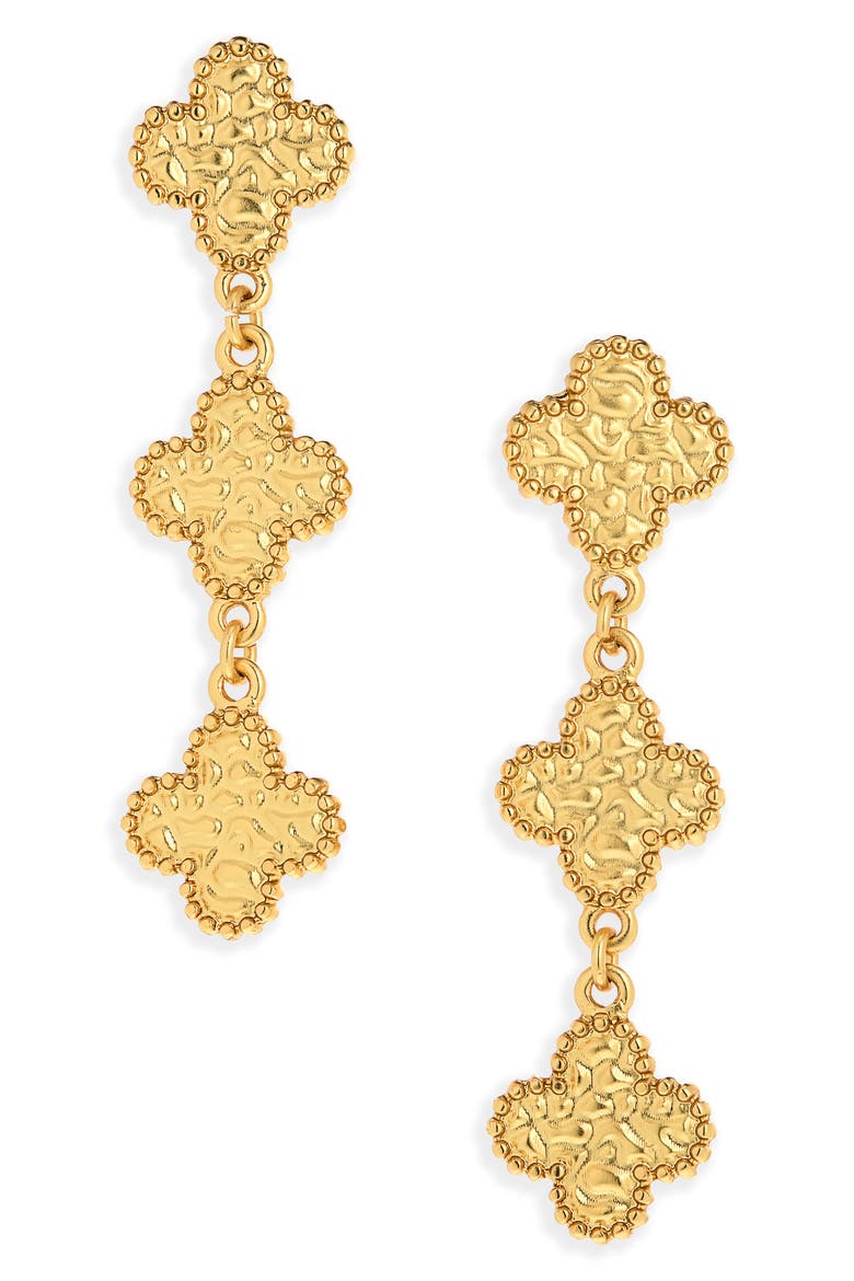 Molten Clover Drop Earrings, Main, color, GOLD