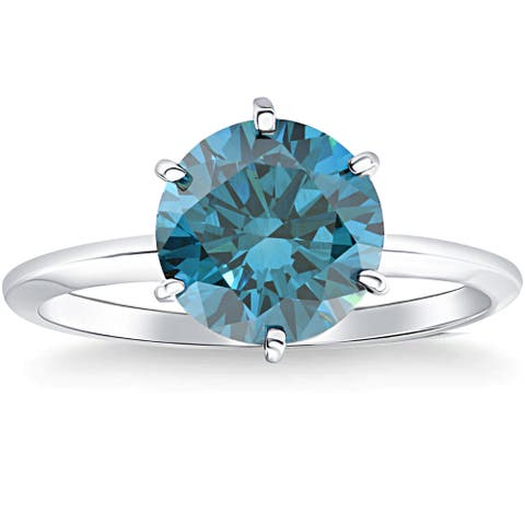 2Ct Blue Diamond Solitaire Engagement Ring in 14k or Gold Lab Grown