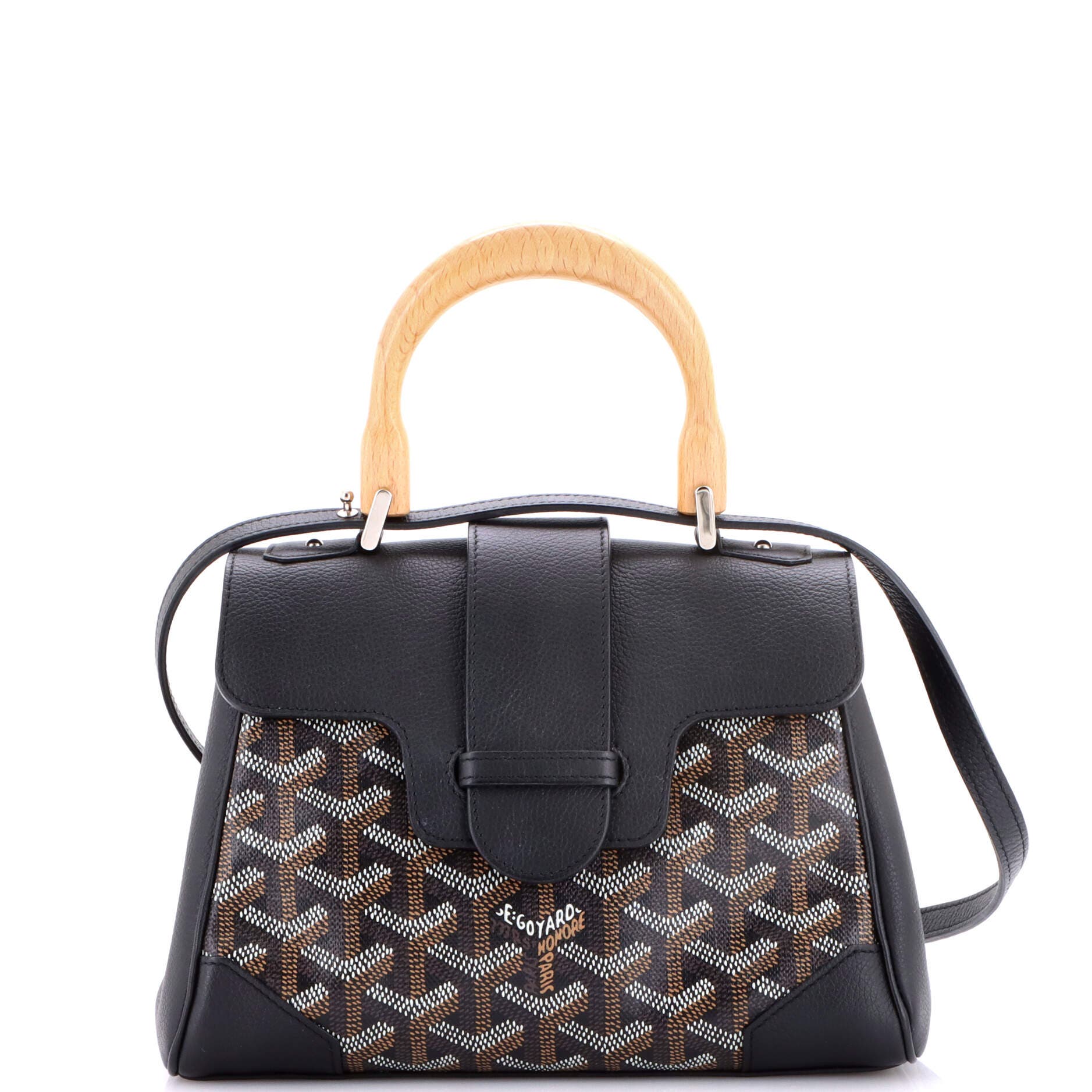 Pre-Owned Goyard Saigon Top Handle Bag Coated Canvas with Leather Mini, Main, color, Black