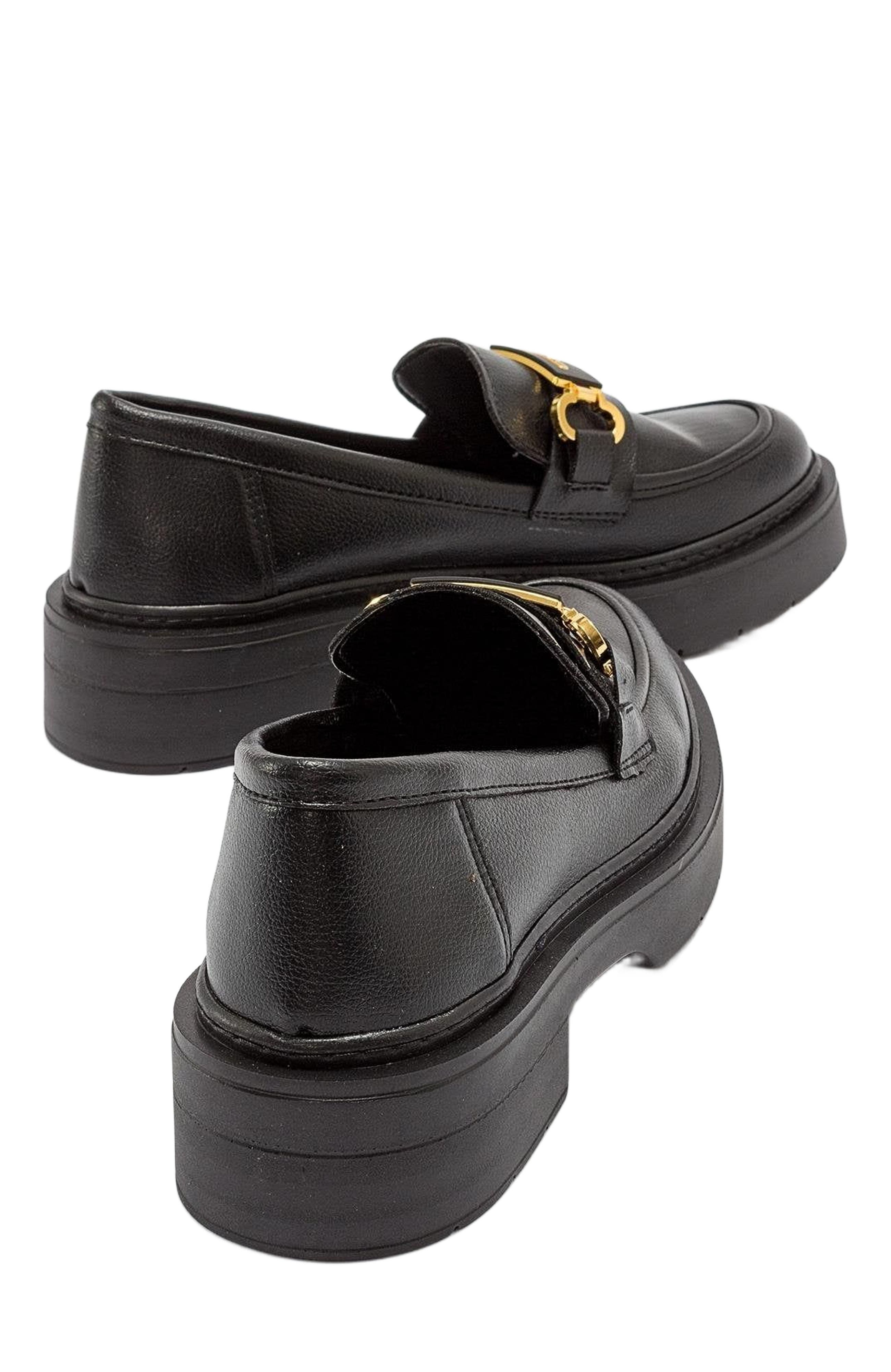 Forever & Always Shoes Simone Bit Platform Loafer, Alternate, color, Black Faux Leather