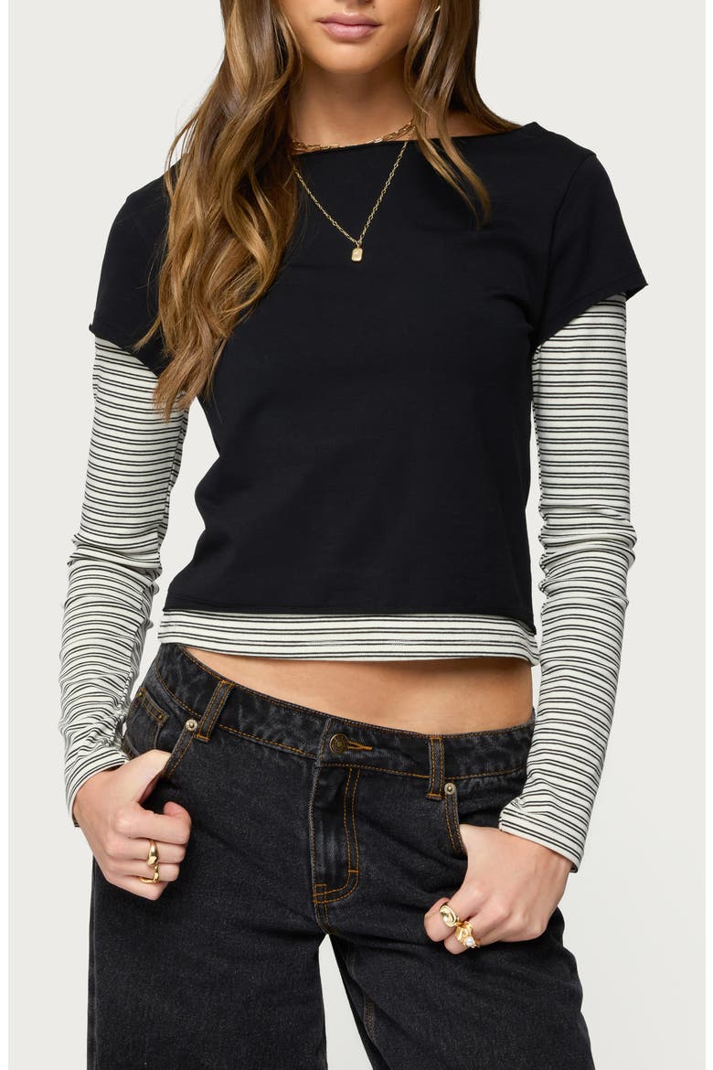 Layered Long Sleeve T-Shirt, Main, color, BLACK