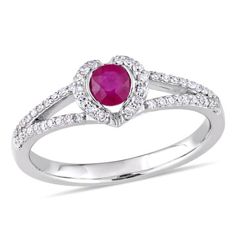 Ruby & Diamond Halo Engagement Ring 14k