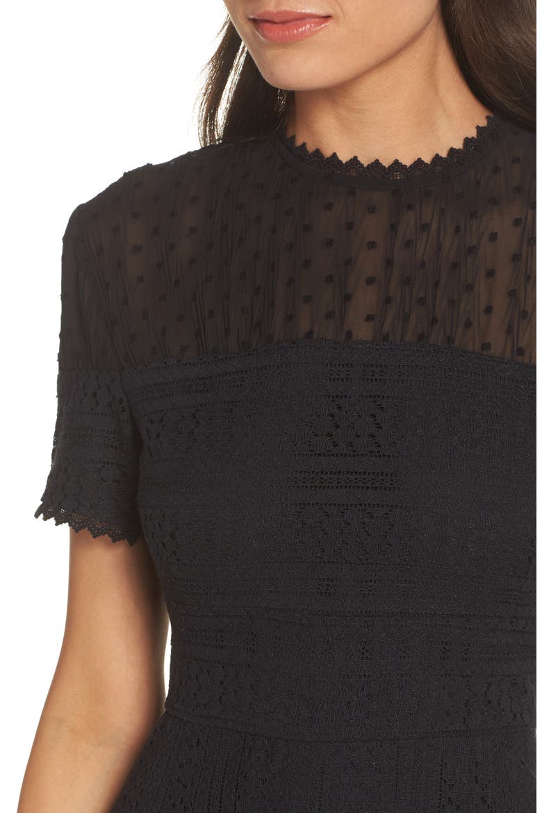 Lace & Swiss Dot Dress, Alternate, color, BLACK