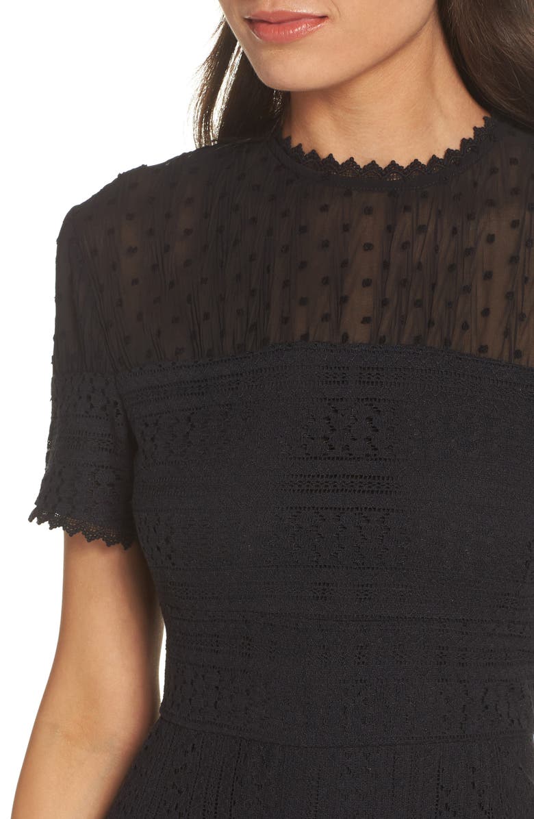 Chelsea28 Lace & Swiss Dot Dress, Alternate, color, 