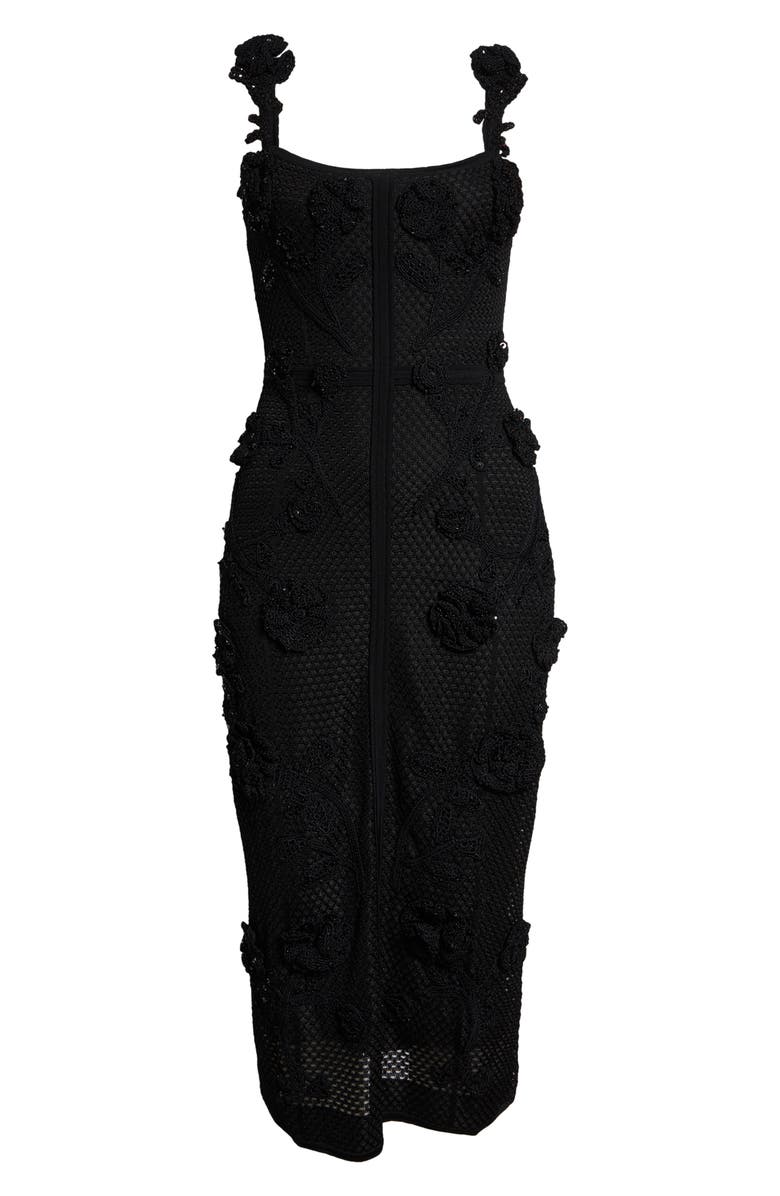 Carolina Herrera Sequin & Crochet Flower Mesh Gown, Main, color, Black