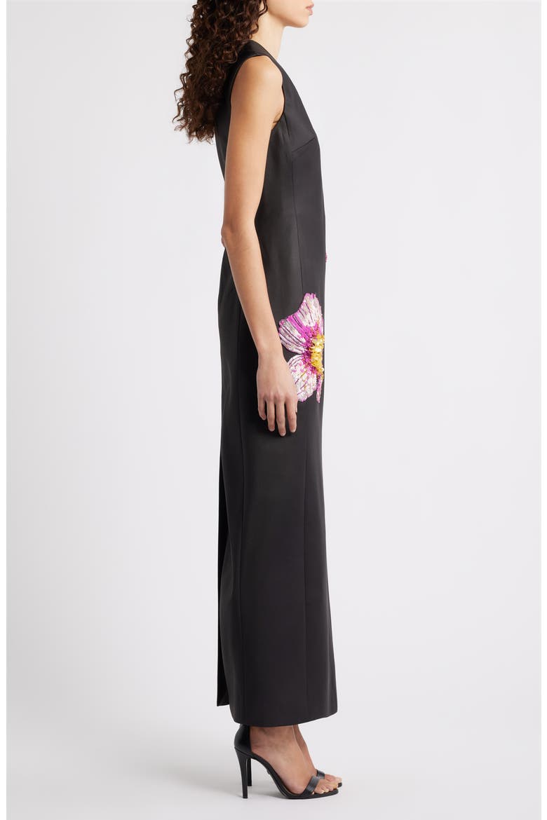 Eastonhill Sequin Bloom Crepe Maxi Dress, Alternate, color, BLACK