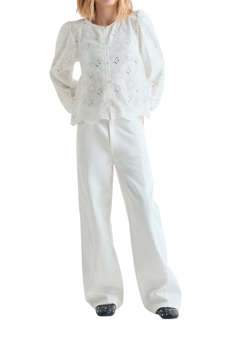 Kids Perforated Blouse with Buttons, Alternate, color, White