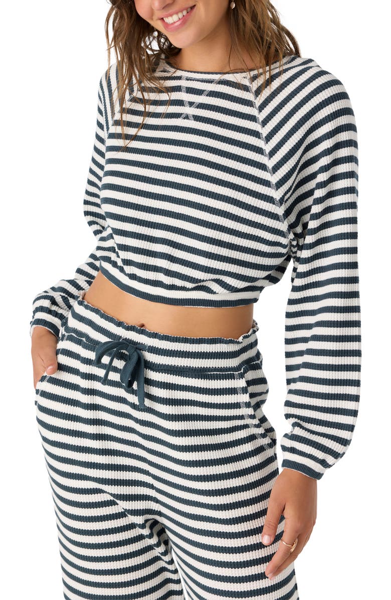 O'Neill Tour Stripe Long Sleeve Crop Top, Main, color, Slate