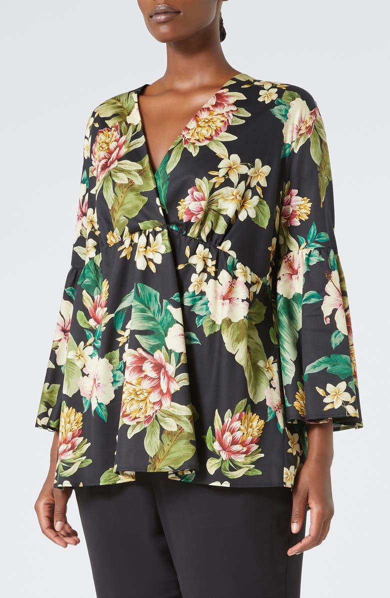 Marina Rinaldi Barbano Cotton Satin Peplum Top, Main, color, Black