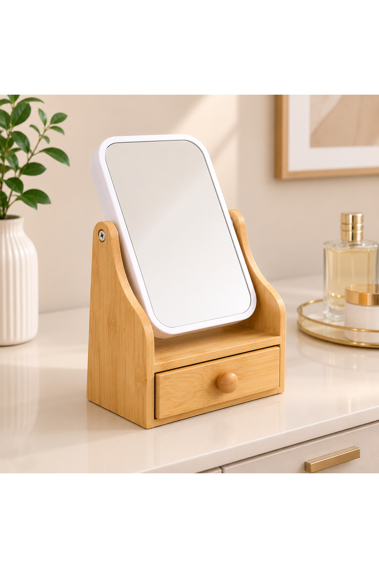 Dual-Sided Vanity Mirror with Drawer Base, Alternate, color, Ivory