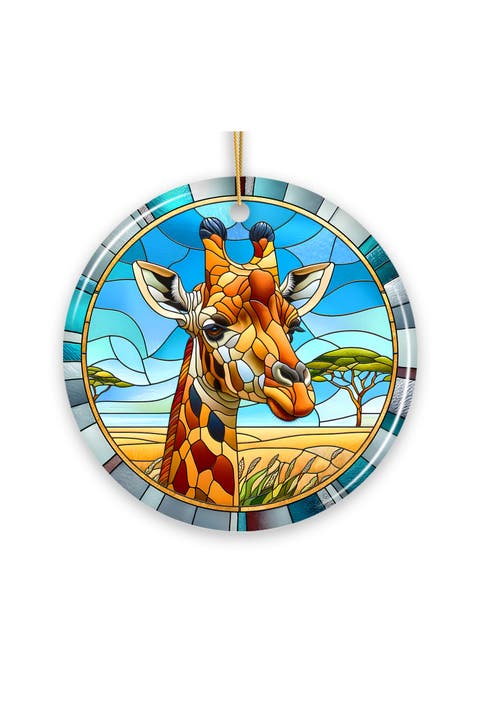 Giraffe Rendezvous Stained Glass Style Ceramic Ornament