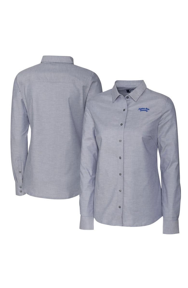 Cutter & Buck Women's Cutter & Buck  Charcoal Montana State Bobcats Vault Stretch Oxford Long Sleeve Tri-Blend Button-Up Dress Shirt, Main, color, 