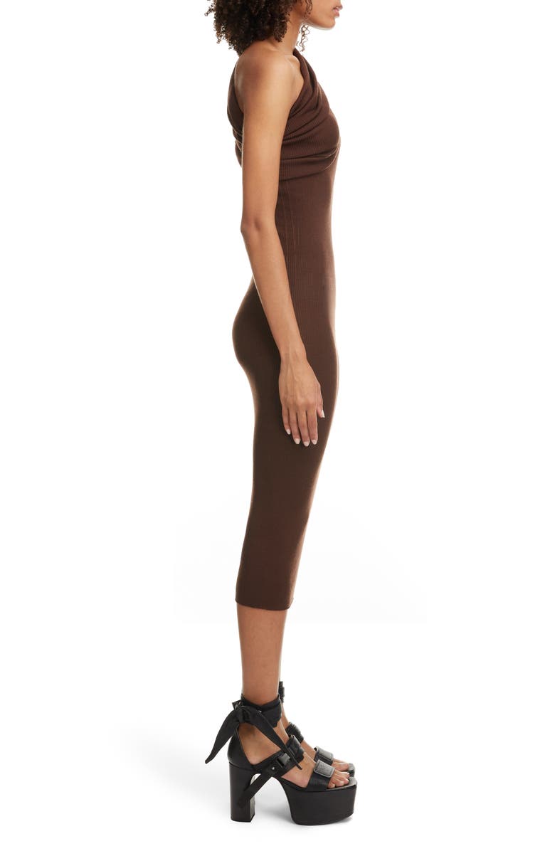 Rick Owens Rib One-Shoulder Midi Sweater Dress, Alternate, color, 