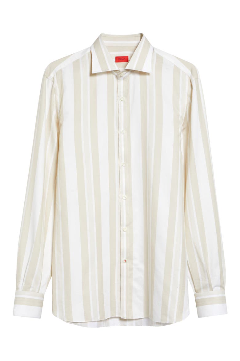 Stripe Cotton & Silk Button-Up Shirt, Main, color, WHITE BEIG 01