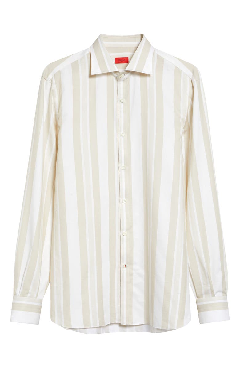 ISAIA Stripe Cotton & Silk Button-Up Shirt, Main, color, White Beig 01