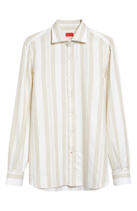 Stripe Cotton & Silk Button-Up Shirt
