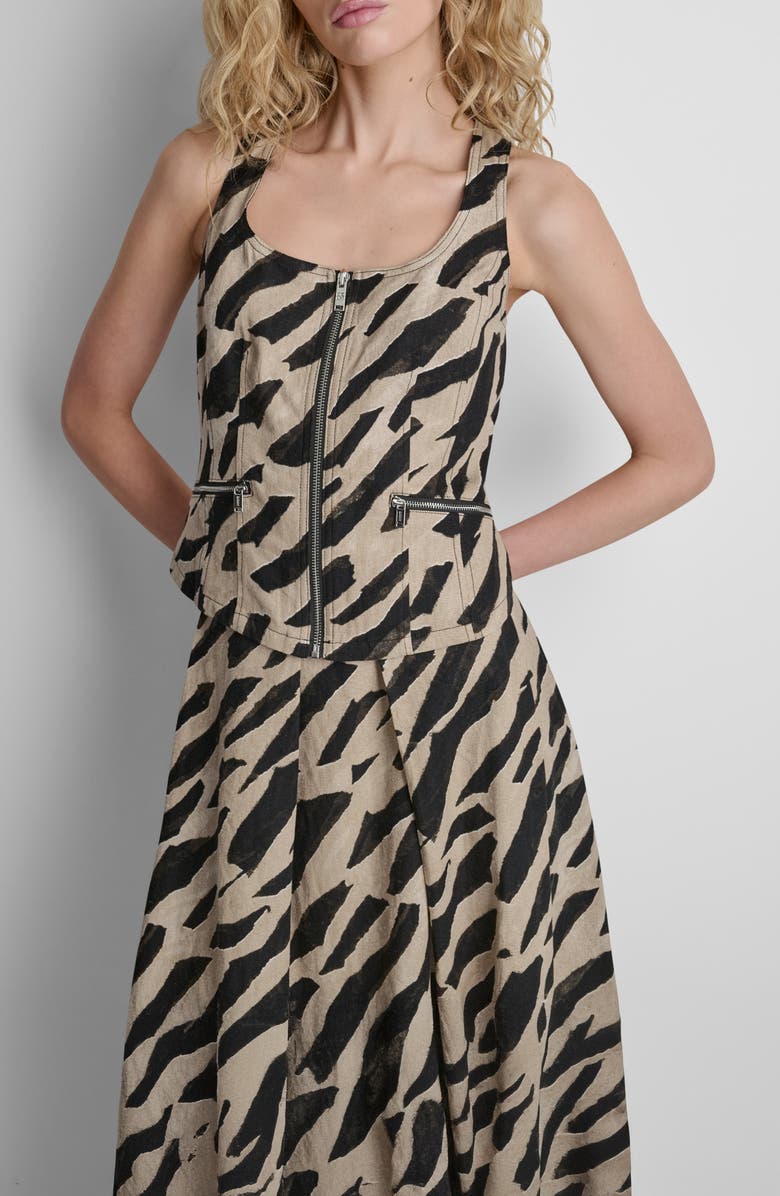DKNY Animal Print Sleeveless Zip Top, Alternate, color, Geo Animal